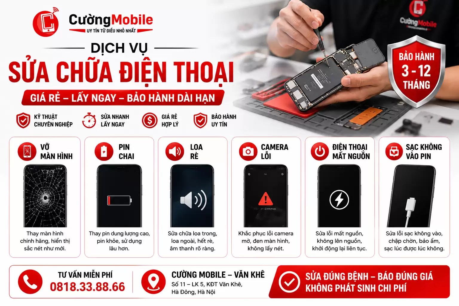 Dịch vụ sửa chữa điện thoại khu vực Quang Lãm uy tín