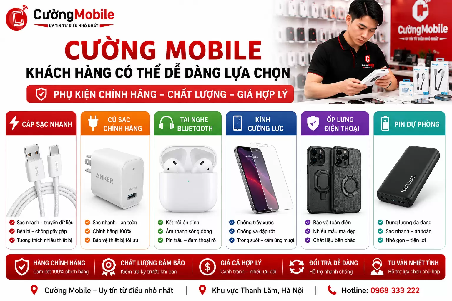 Phụ kiện điện thoại khu vực Văn Khê chính hãng giá tốt