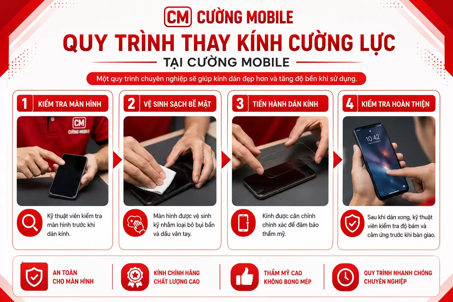 Quy trình thay kính cường lực điện thoại