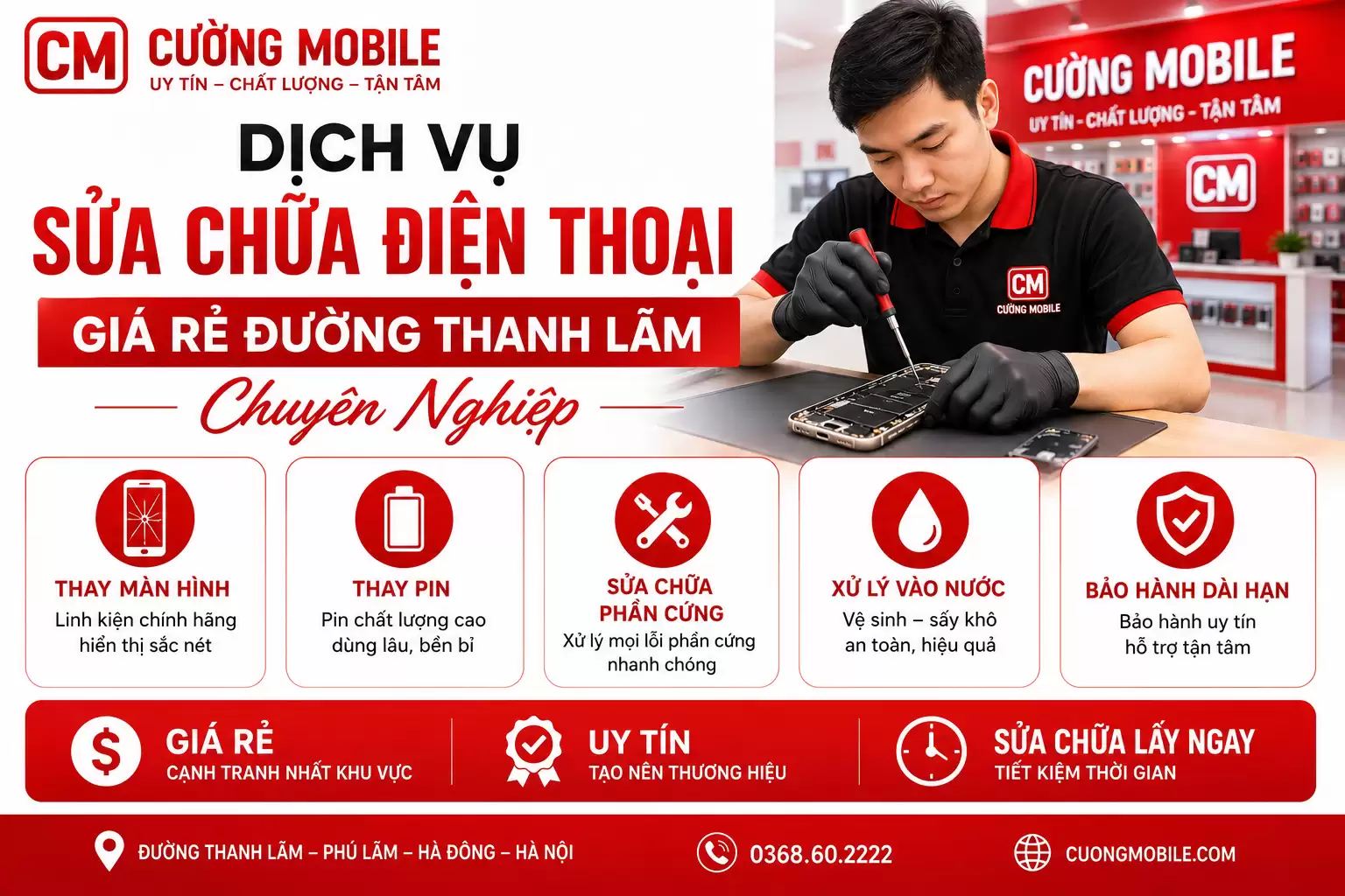 Dịch vụ sửa chữa điện thoại giá rẻ đường Thanh Lãm chuyên nghiệp