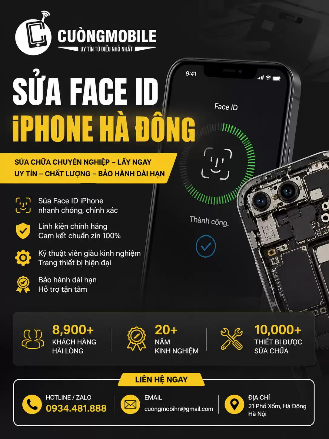 Sửa Face ID iPhone Hà Đông – Khắc Phục Nhanh, Chuẩn Zin, Lấy Ngay Tại Cường Mobile